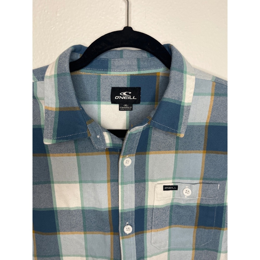 Kids ONeill Plaid Flannel Long Sleeve Button Up Shirt XL Blue Green White - Picture 2 of 4